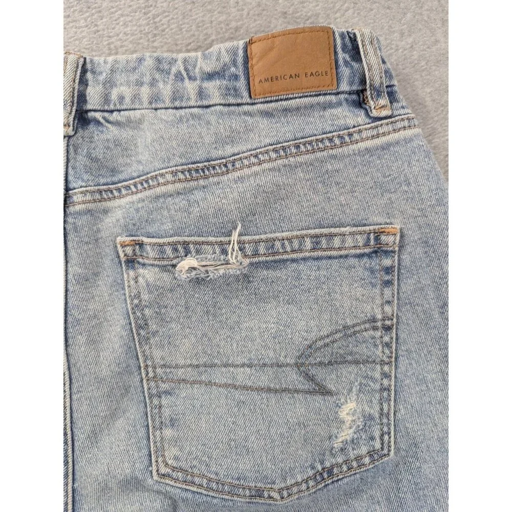 American Eagle Jeans Womens Size 12 Blue Destressed Curvy 90s Straight Whiskers - Picture 12 of 16